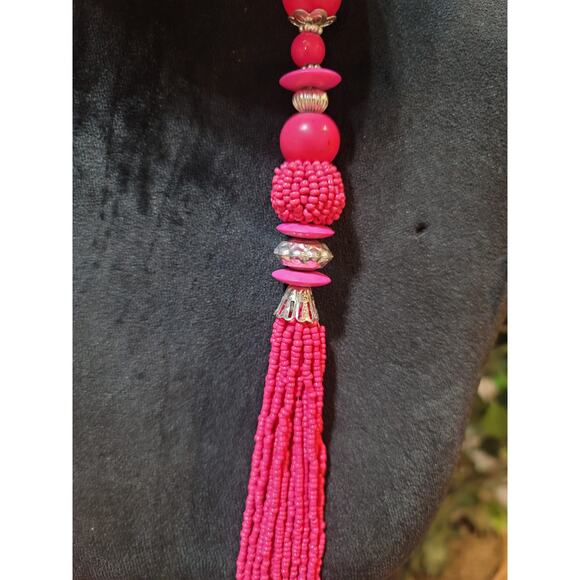Women's Pink Multi Strand Beaded Necklace Handmade Statement Jewelry Piece - Picture 4 of 7